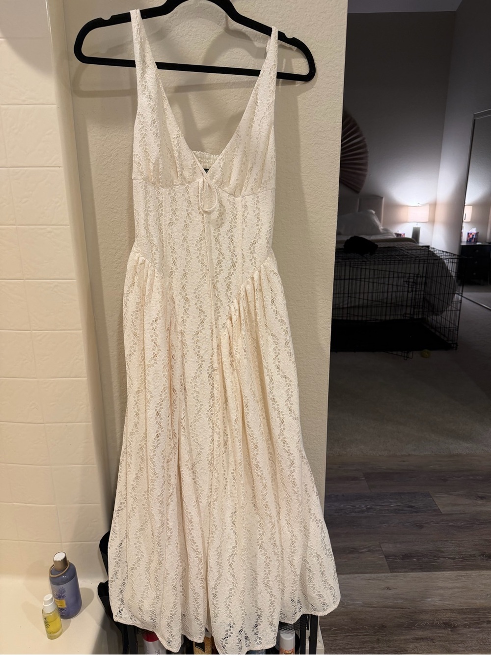 wild fable Cream Lace Maxi Dress with V-Neck